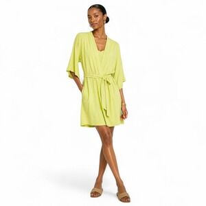 INC Collection Lime Green Wrap Dress Plus Slip Tie Waist Kimono Sleeve Mini NWT